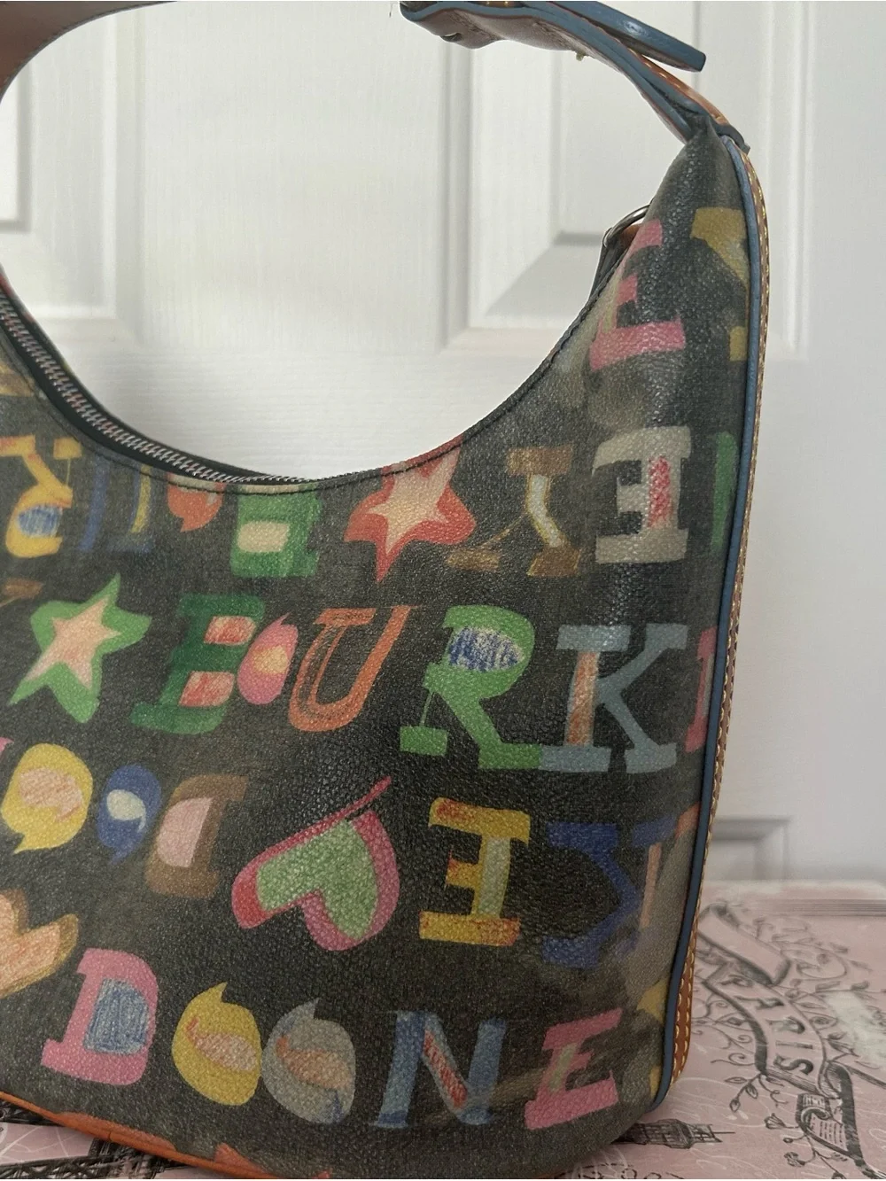 Dooney & Bourke Black Multicolor Logo Hobo Shoulder Bag